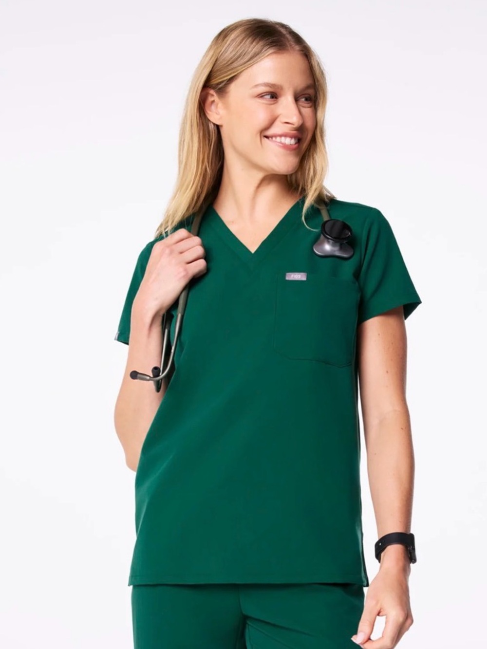 FIGS Women's V-Neck Scrub Top in Hunter Green PO # 5295
